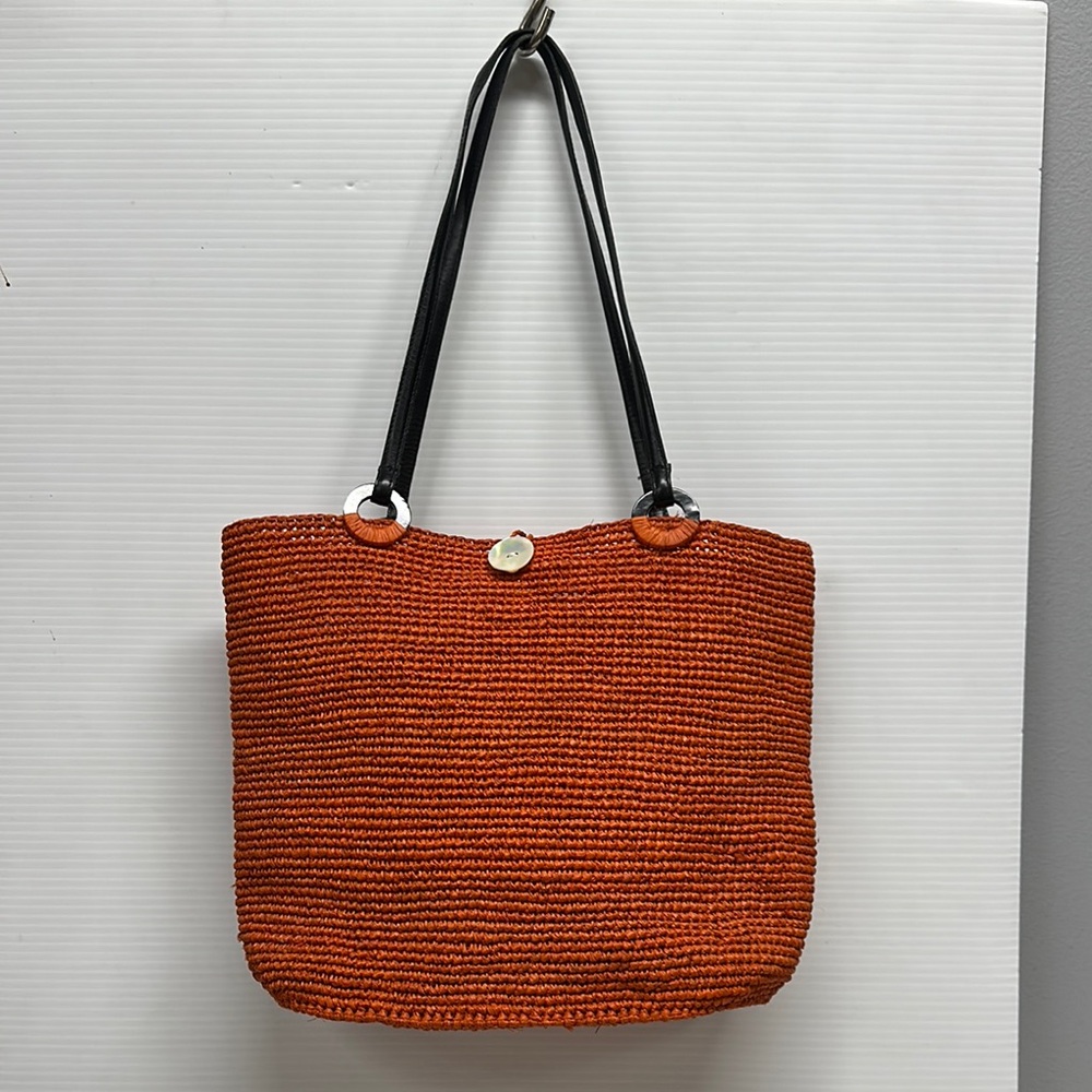 Annabel Ingall Rafia tote Orange and Black Textured Tote Bag